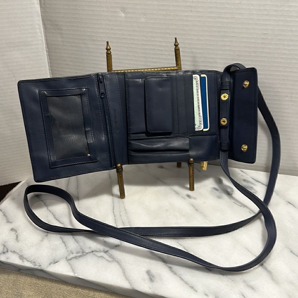 Louvier Paris blue leather crossbody wallet traveling - Picture 3 of 12